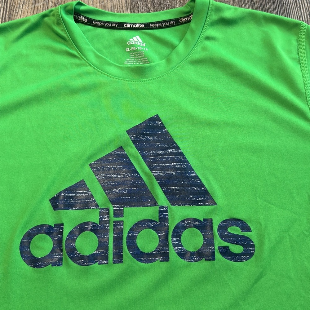 ADIDAS Climalite Youth XL Neon Green Boys Shirt Performance Quick Dry Athletic - Picture 2 of 9
